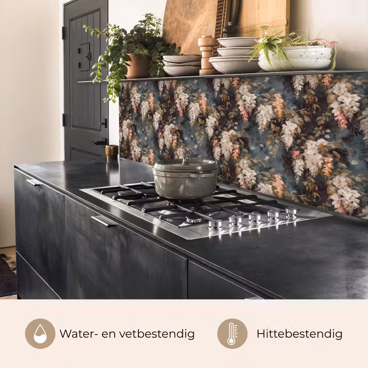 Keuken achterwand - Bloemen - Bladeren - Donker - Patroon — 5