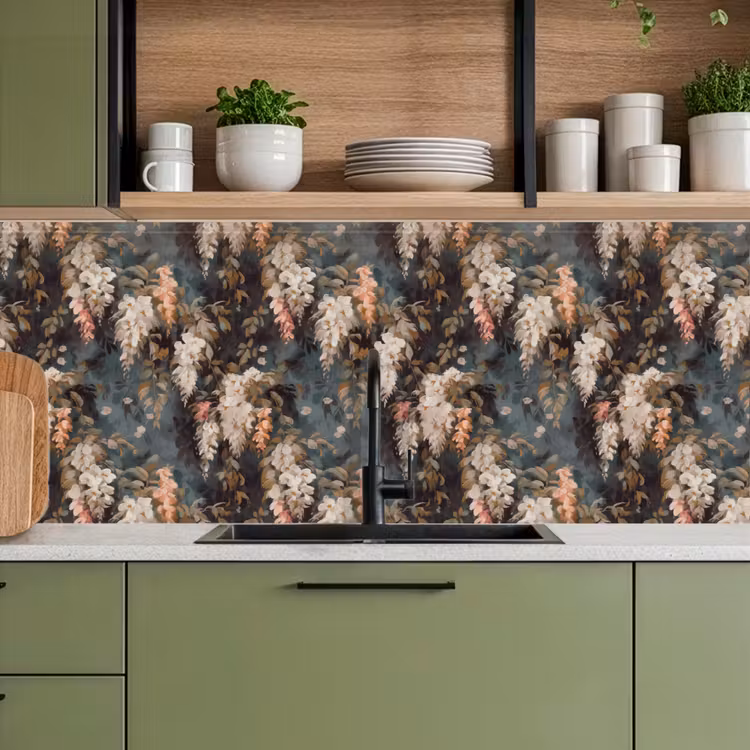 Keuken achterwand - Bloemen - Bladeren - Donker - Patroon — 8