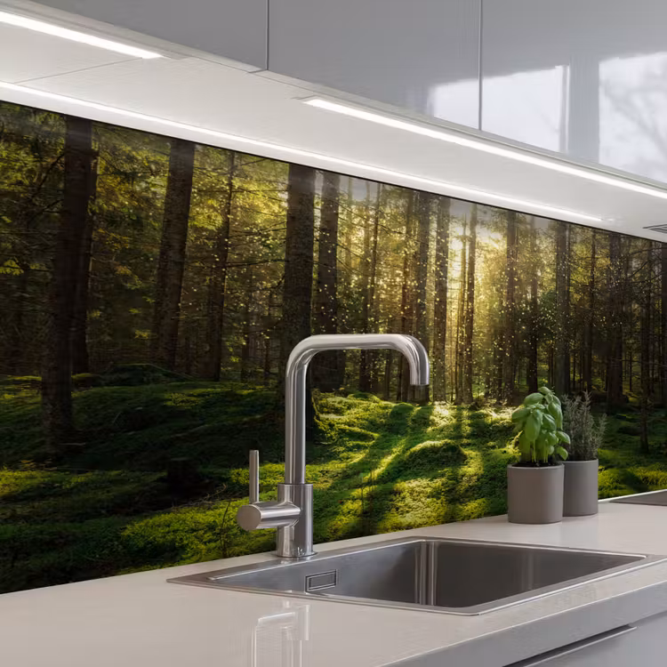 Keuken achterwand - Bomen - Bos - Mos - Planten - Zon - Natuur — 1