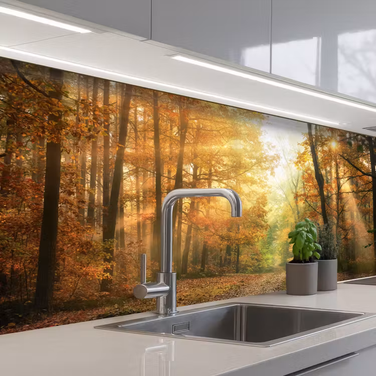 Keuken achterwand - Bos - Herfst - Zon - Landschap - Natuur - Bomen - Bladeren — 1