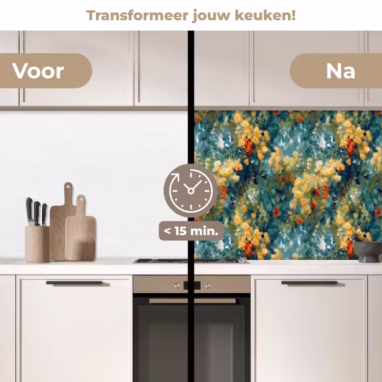 Keuken achterwand - Geel - Bloemen - Groen - Bladeren — 3