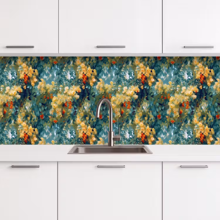 Keuken achterwand - Geel - Bloemen - Groen - Bladeren — 4