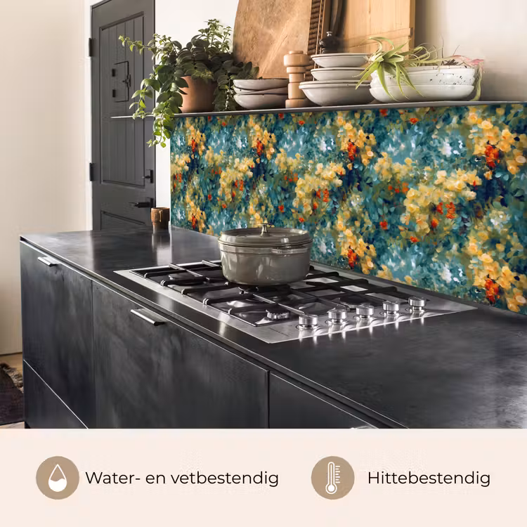 Keuken achterwand - Geel - Bloemen - Groen - Bladeren — 5