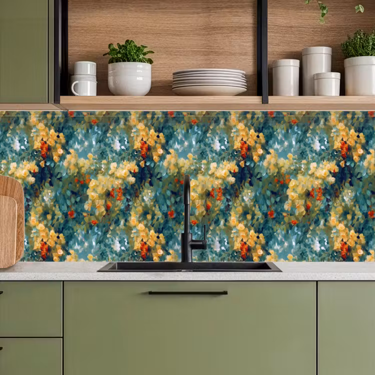 Keuken achterwand - Geel - Bloemen - Groen - Bladeren — 8