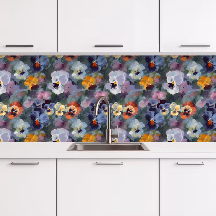 Keuken achterwand - Pastel - Viooltjes - Groen - Patroon — 4