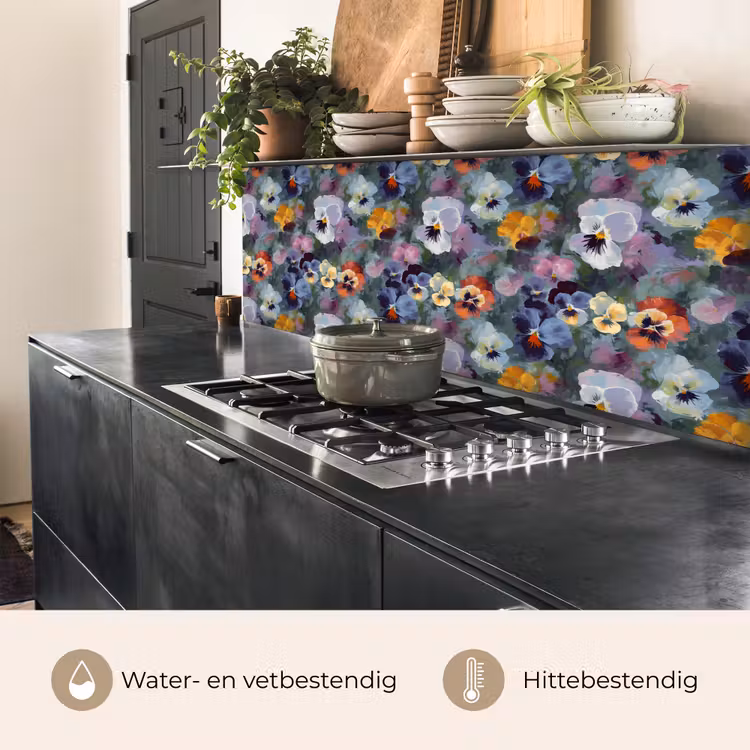 Keuken achterwand - Pastel - Viooltjes - Groen - Patroon — 5
