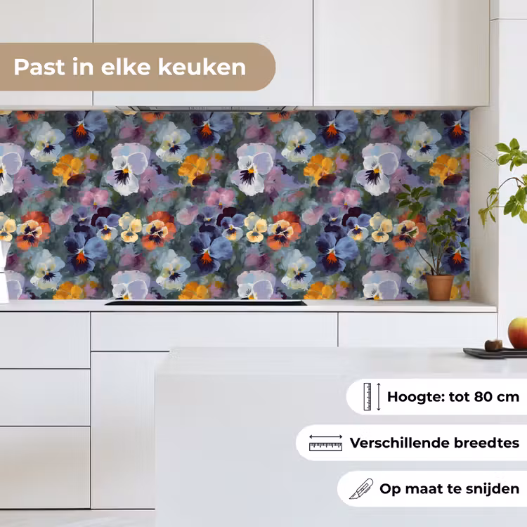Keuken achterwand - Pastel - Viooltjes - Groen - Patroon — 7