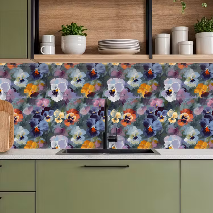 Keuken achterwand - Pastel - Viooltjes - Groen - Patroon — 8