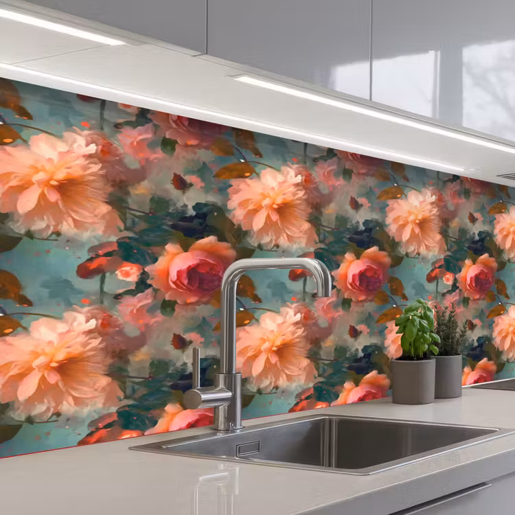 Keuken achterwand - Roze - Patroon - Bloemen — 2