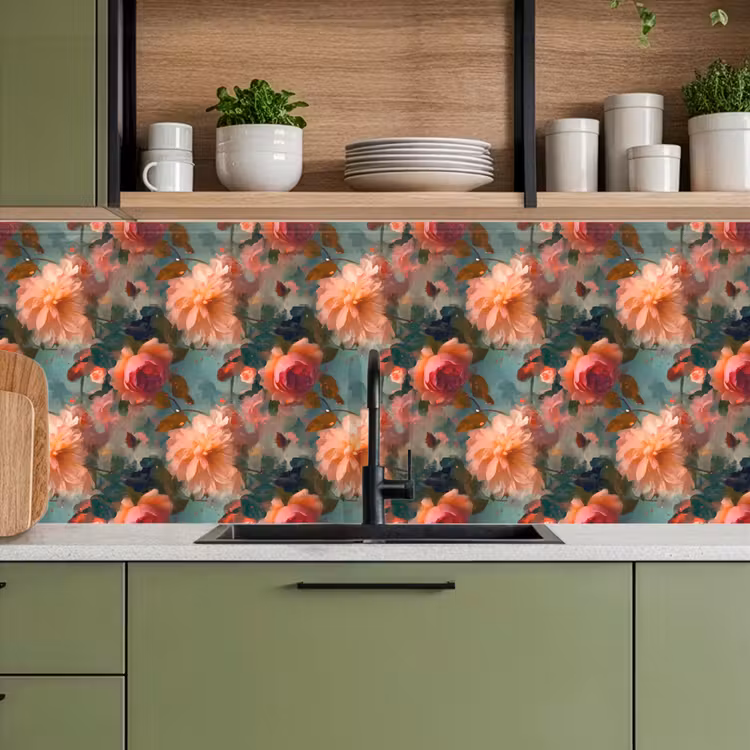 Keuken achterwand - Roze - Patroon - Bloemen — 8