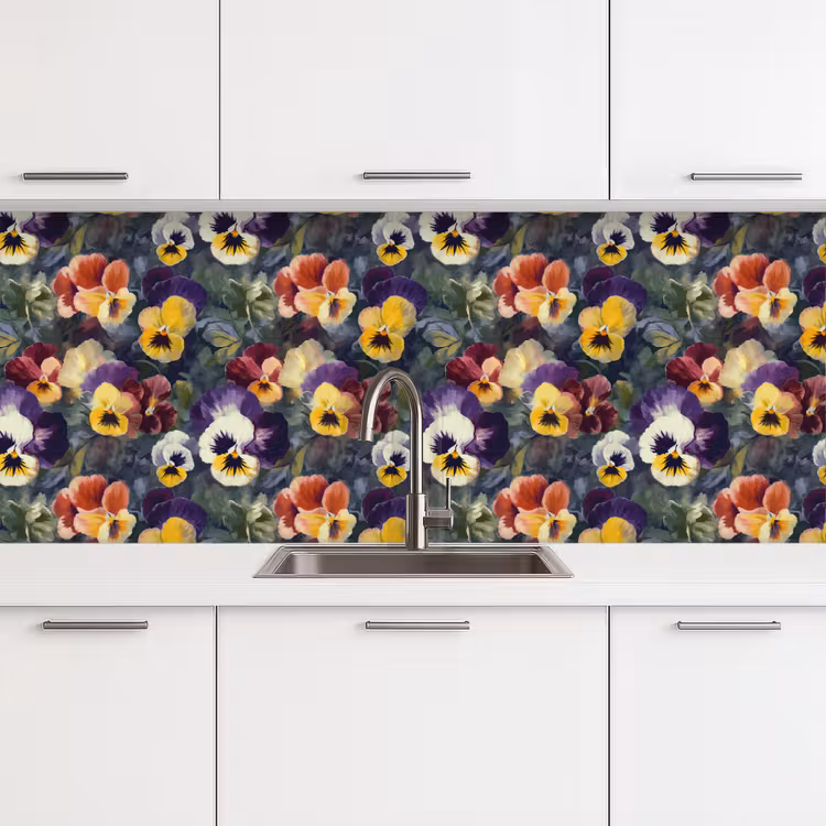 Keuken achterwand - Viooltjes - Paars - Geel - Groen — 4
