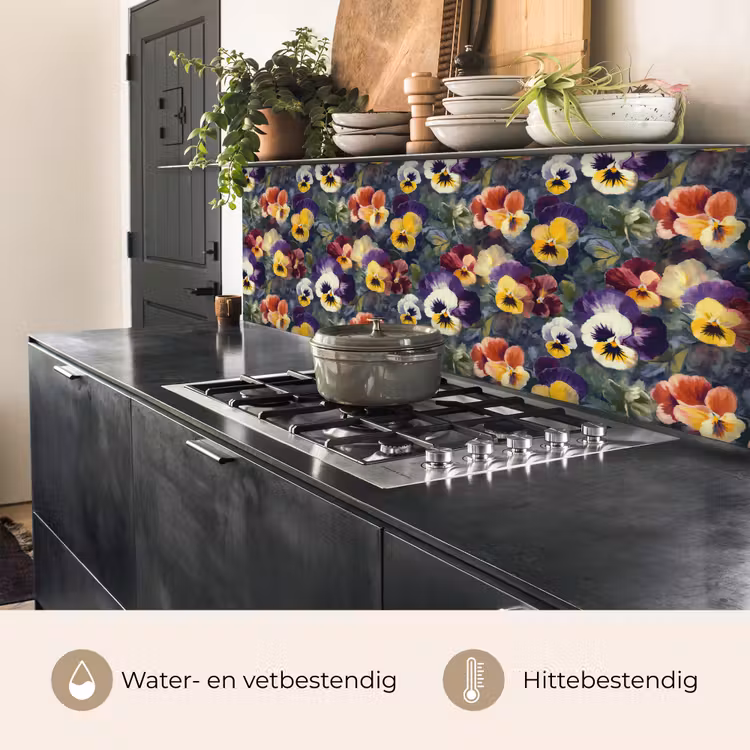 Keuken achterwand - Viooltjes - Paars - Geel - Groen — 5