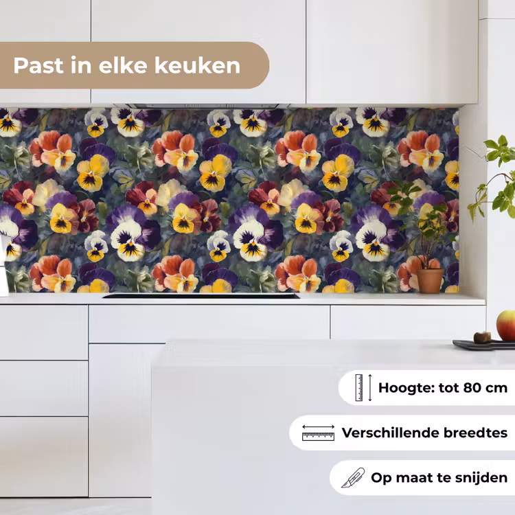 Keuken achterwand - Viooltjes - Paars - Geel - Groen — 7