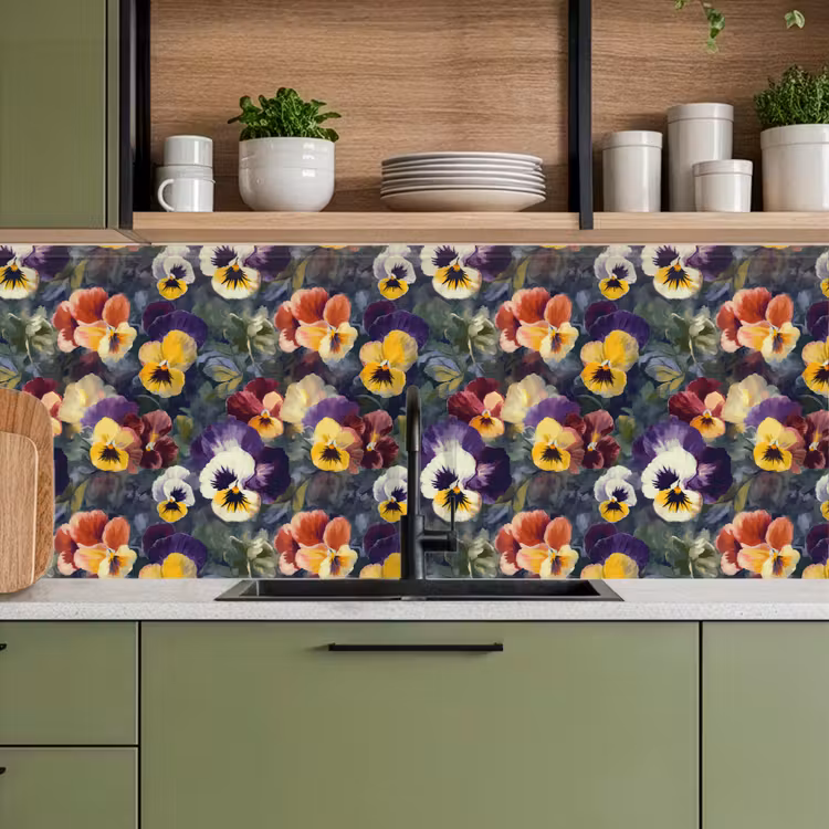 Keuken achterwand - Viooltjes - Paars - Geel - Groen — 8