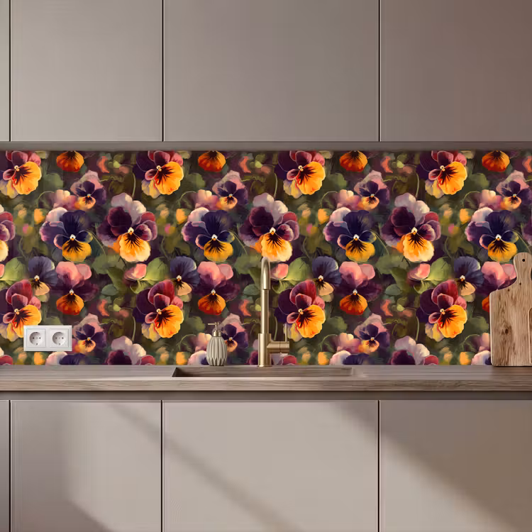 Keuken achterwand - Warm - Patroon - Penseel - Viooltjes — 1