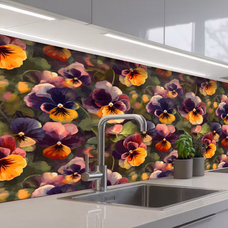 Keuken achterwand - Warm - Patroon - Penseel - Viooltjes — 2