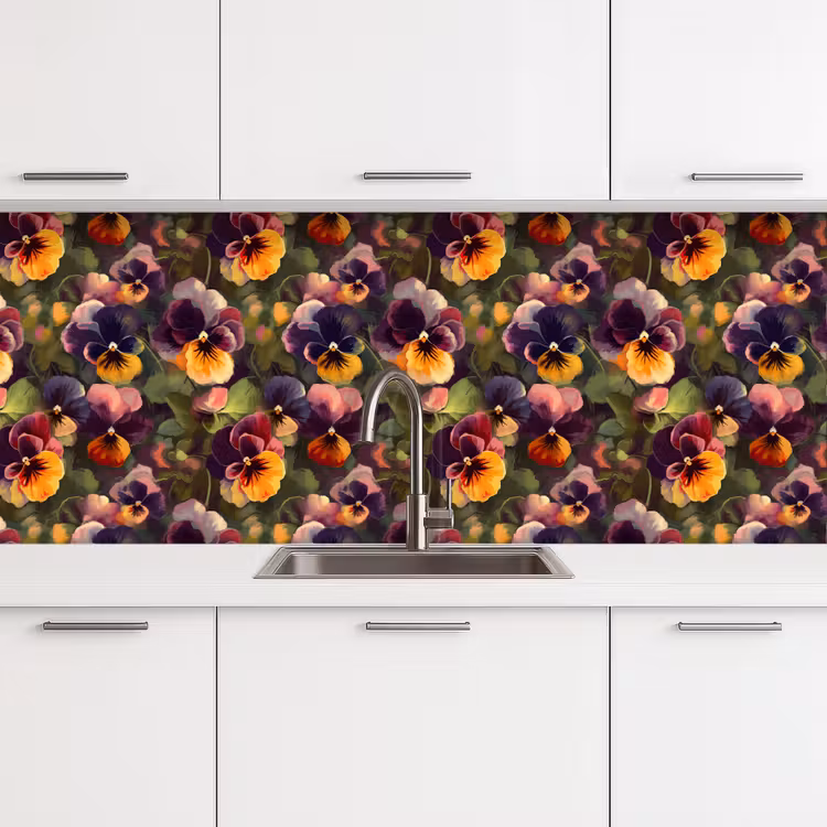 Keuken achterwand - Warm - Patroon - Penseel - Viooltjes — 4