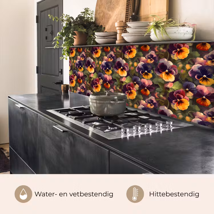 Keuken achterwand - Warm - Patroon - Penseel - Viooltjes — 5