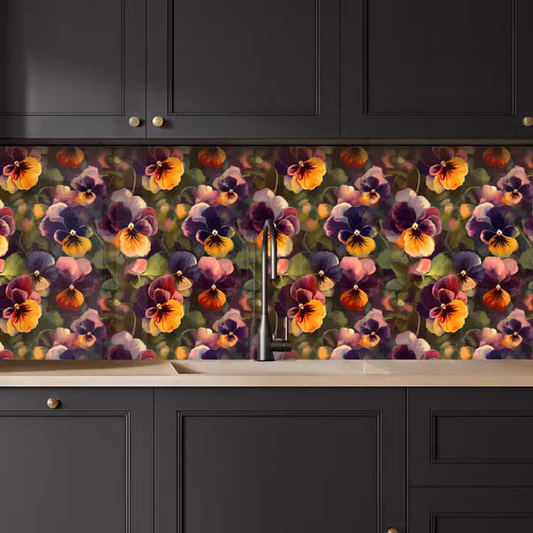 Keuken achterwand - Warm - Patroon - Penseel - Viooltjes — 6