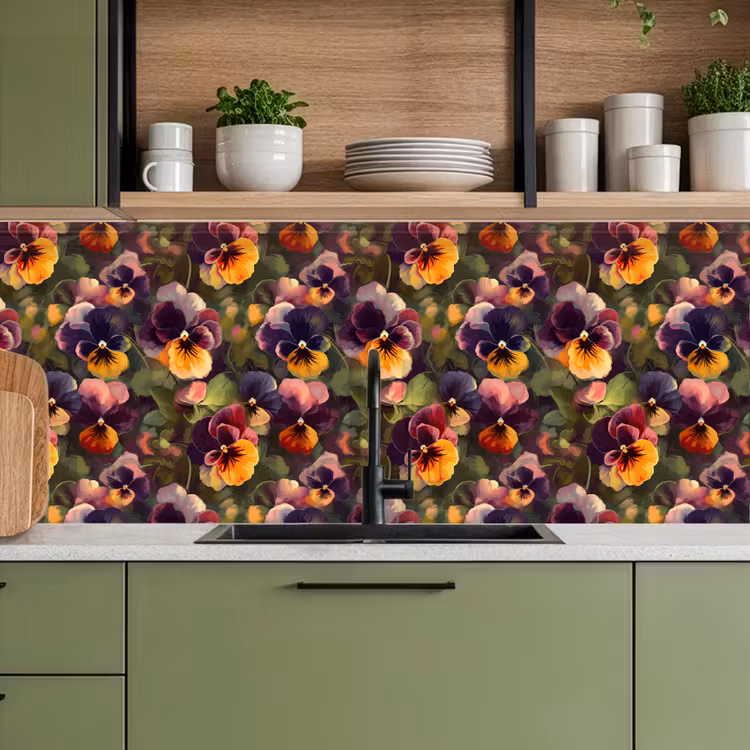 Keuken achterwand - Warm - Patroon - Penseel - Viooltjes — 8