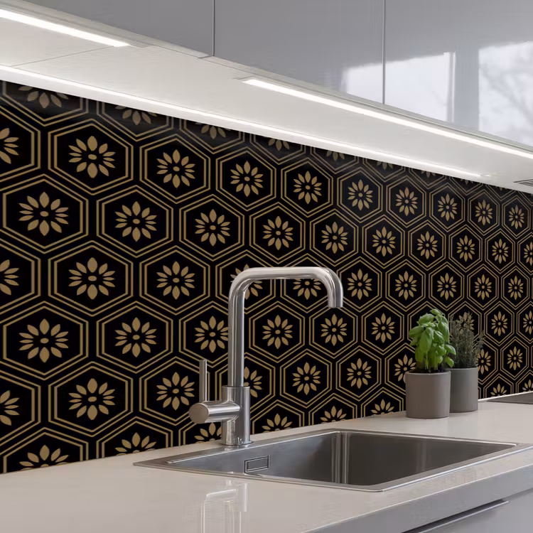 Keuken achterwand - Bloemen - Goud - Hexagon — 2