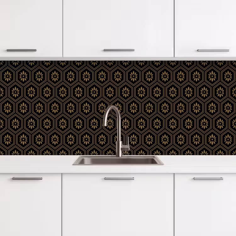 Keuken achterwand - Bloemen - Goud - Hexagon — 4