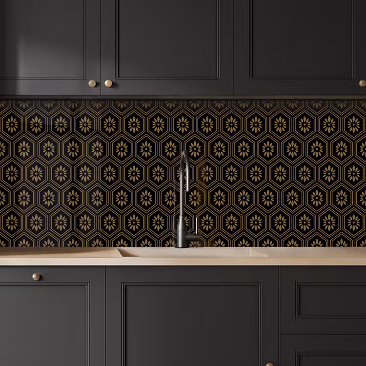 Keuken achterwand - Bloemen - Goud - Hexagon — 6