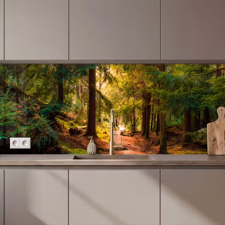Keuken achterwand - Bos - Pad - Bomen - Groen - Zon - Natuur — 1