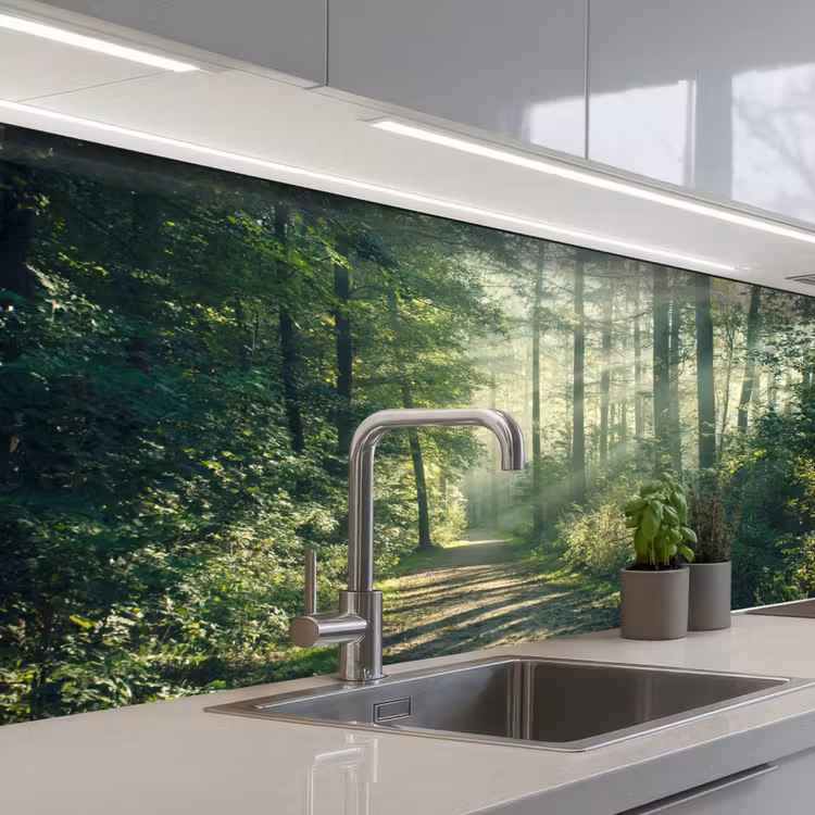 Keuken achterwand - Bos - Pad - Zon - Bomen - Groen - Natuur — 1
