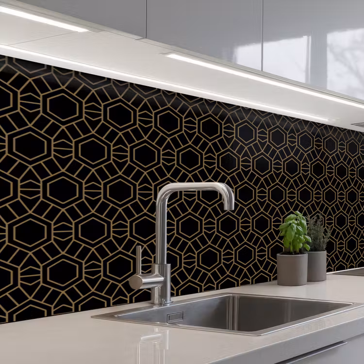 Keuken achterwand - Goud - Zwart - Rozetstructuur — 2