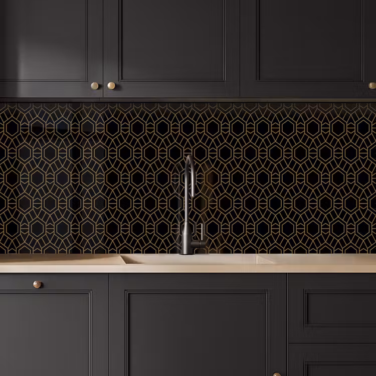 Keuken achterwand - Goud - Zwart - Rozetstructuur — 6