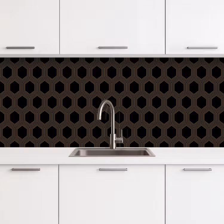 Keuken achterwand - Parallel - Goud - Zwart - Bijenraatmotief — 4