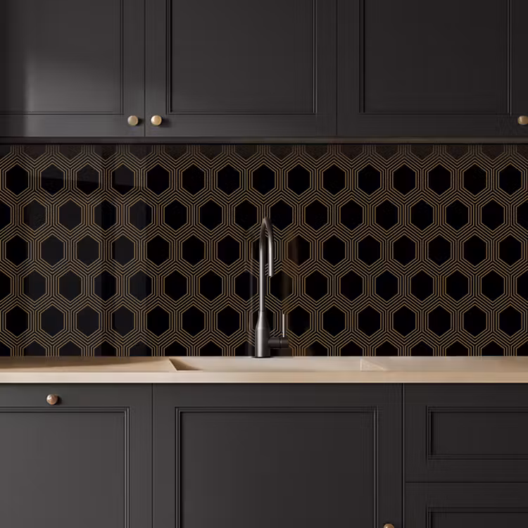 Keuken achterwand - Parallel - Goud - Zwart - Bijenraatmotief — 6