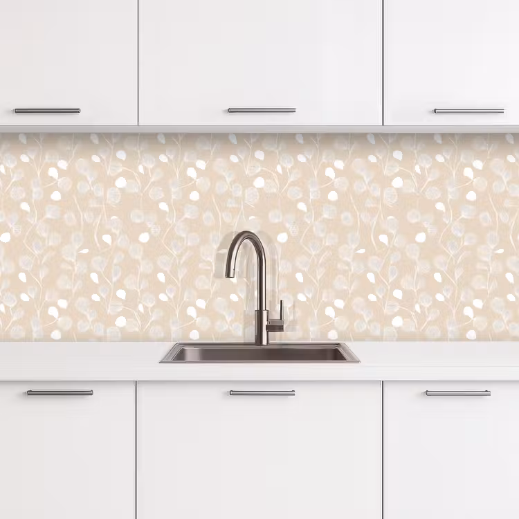 Keuken achterwand - Bladeren - Patroon - Beige - Wit — 4
