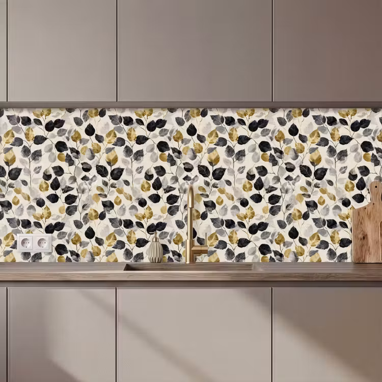 Keuken achterwand - Botanisch - Goud - Zwart — 1