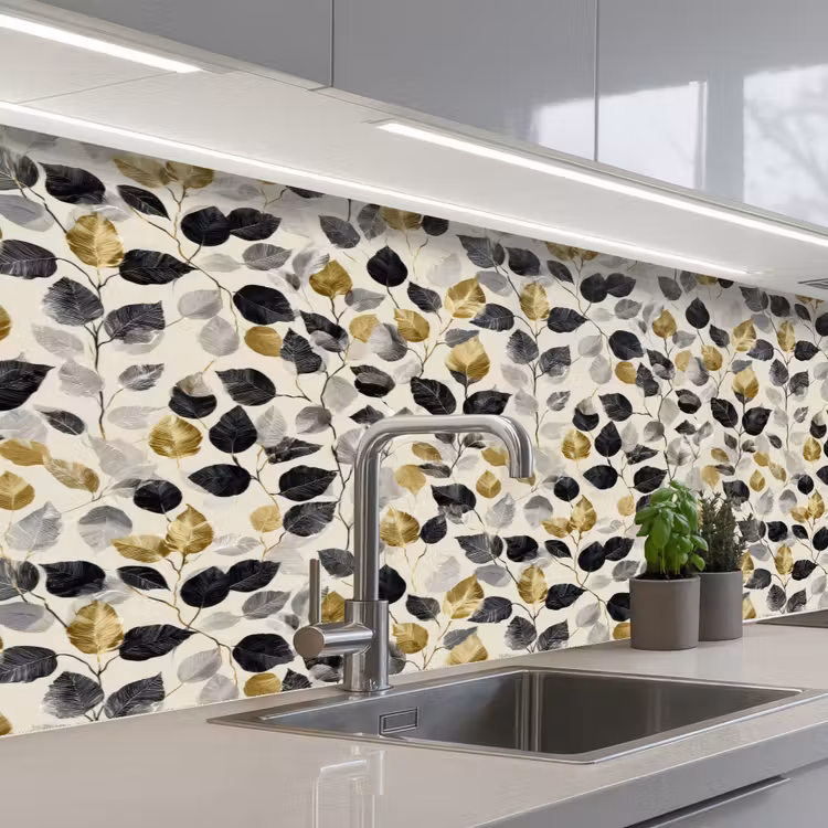 Keuken achterwand - Botanisch - Goud - Zwart — 2