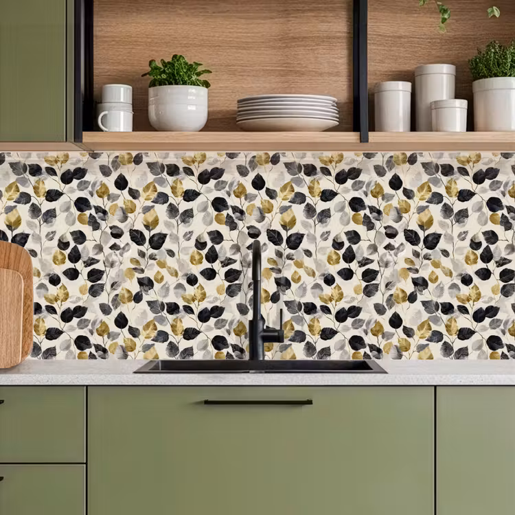 Keuken achterwand - Botanisch - Goud - Zwart — 8