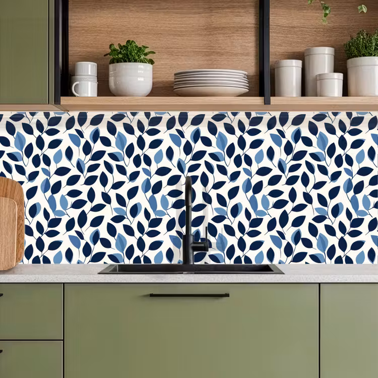 Keuken achterwand - Grafisch - Bladmotief - Diepblauw — 8