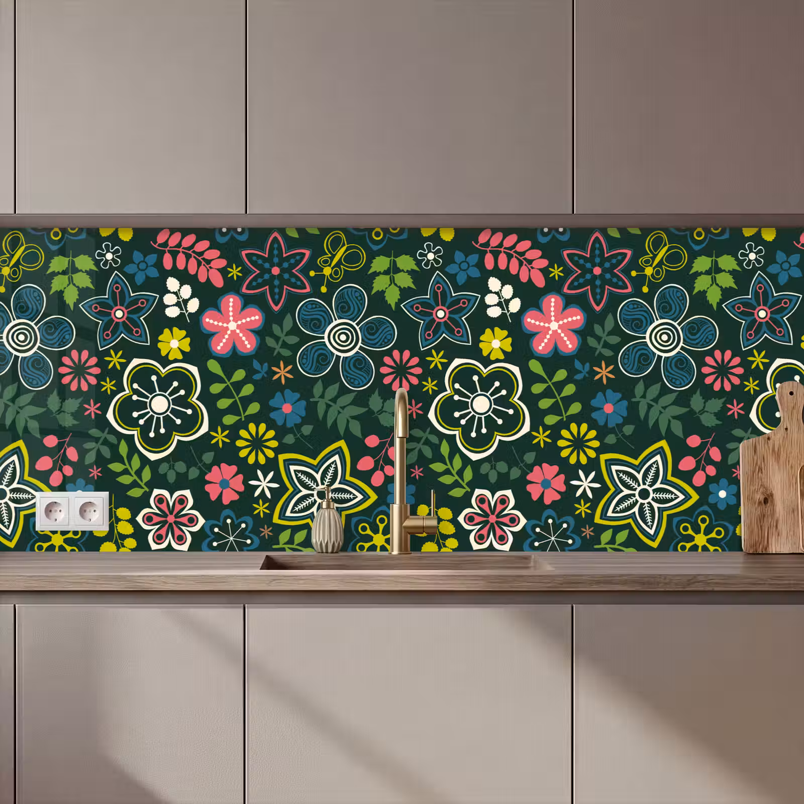 Keuken achterwand - Bladeren - Patronen - Bloemen — 1
