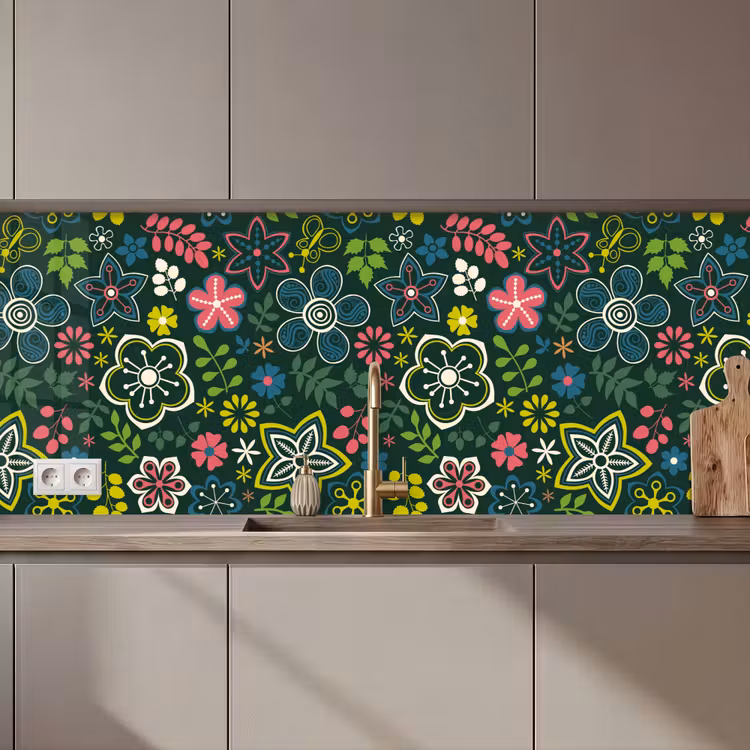 Keuken achterwand - Bladeren - Patronen - Bloemen — 1