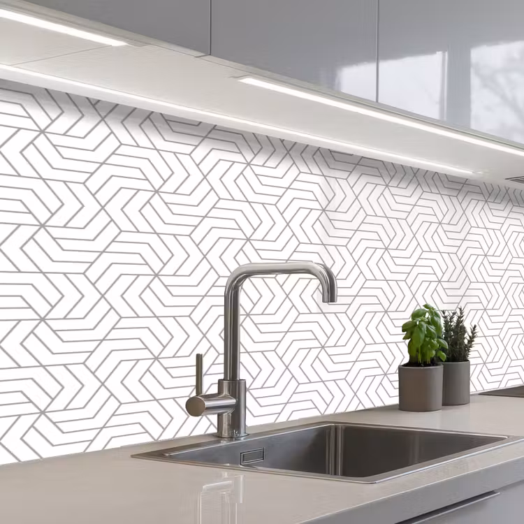 Keuken achterwand - Geometrie - Lijn - Zwart - Wit - Patroon — 2