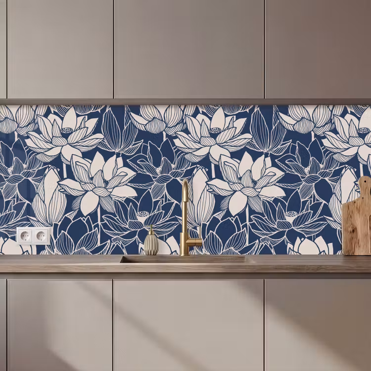 Keuken achterwand - Lotus - Blauw - Patronen — 1