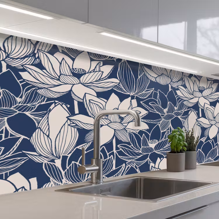 Keuken achterwand - Lotus - Blauw - Patronen — 2