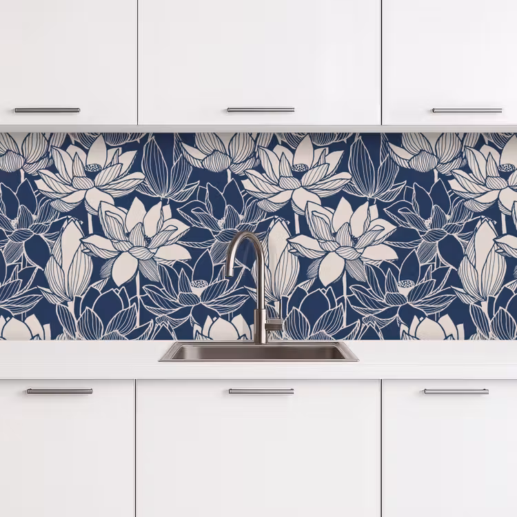 Keuken achterwand - Lotus - Blauw - Patronen — 4