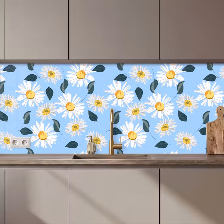 Keuken achterwand - Madeliefjes - Blauw - Patroon — 1