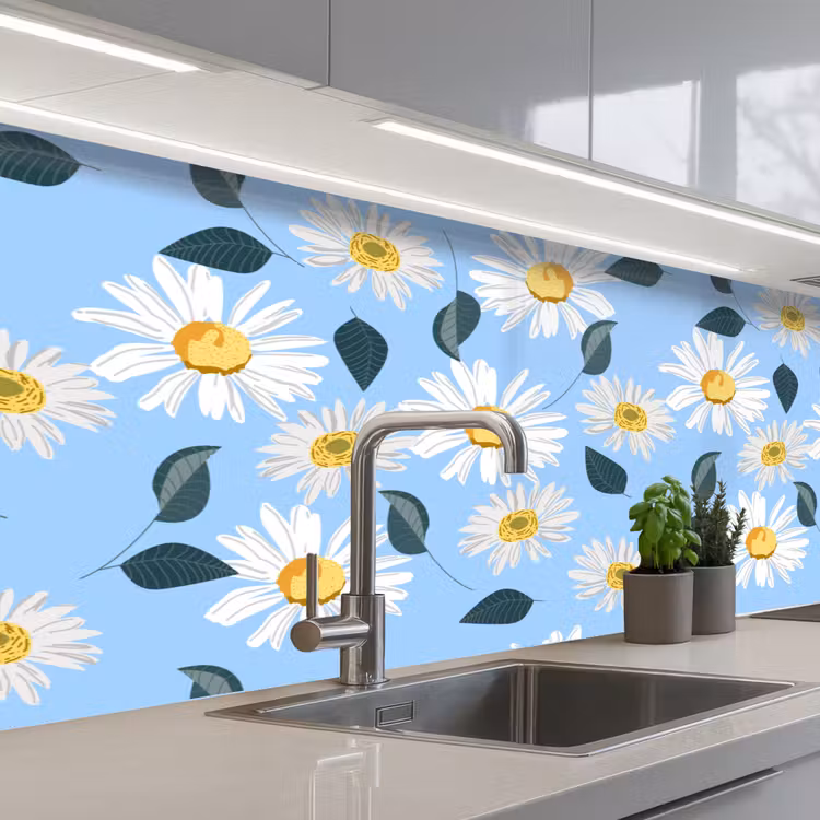 Keuken achterwand - Madeliefjes - Blauw - Patroon — 2