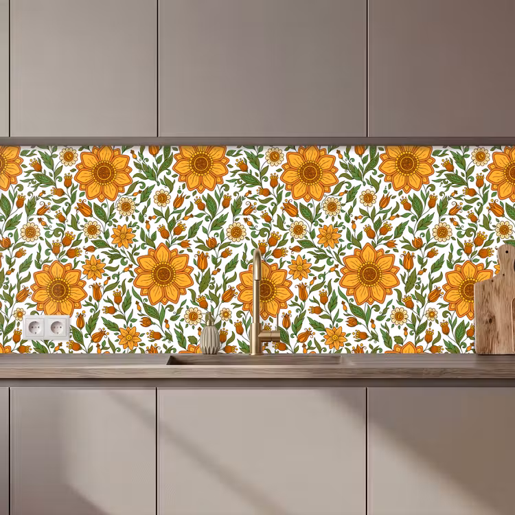 Keuken achterwand - Bloemen - Oranje - Design — 1