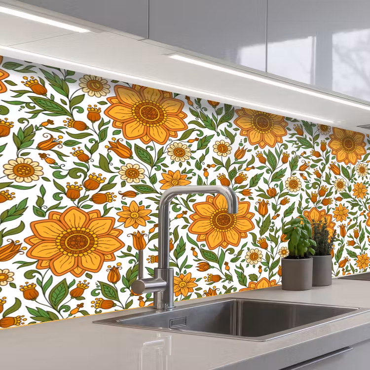 Keuken achterwand - Bloemen - Oranje - Design — 2