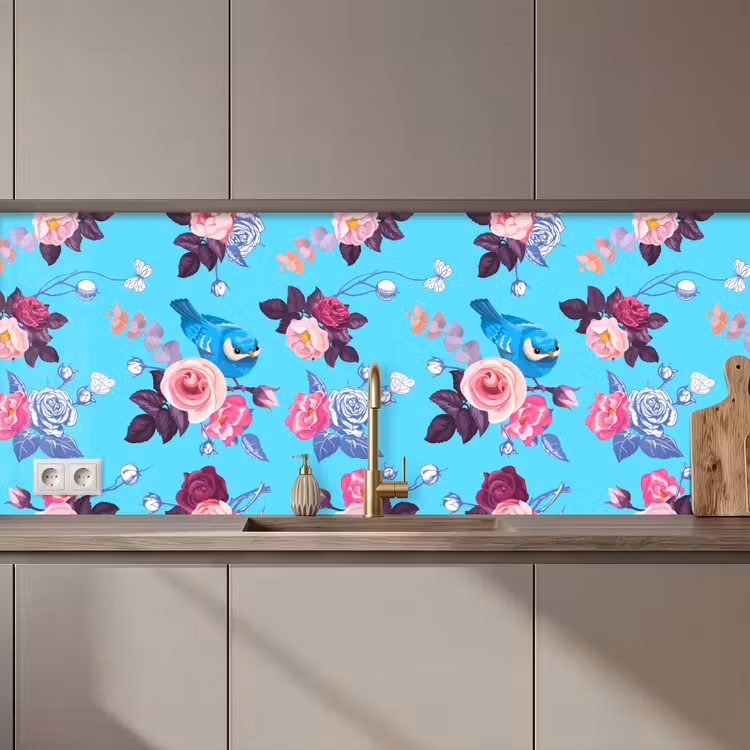 Keuken achterwand - Vogel - Bloemen - Patronen — 1
