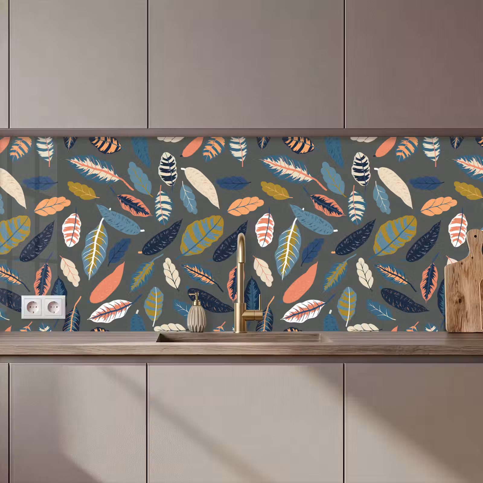 Keuken achterwand - Patroon - Blaadjes - Pastel — 1